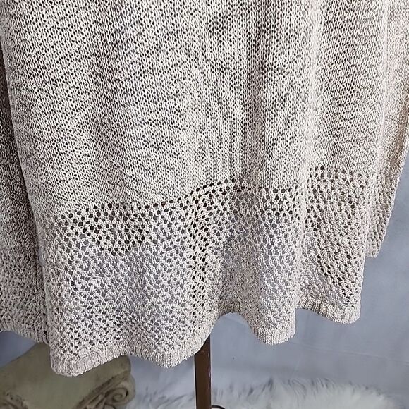 Woven Neutral Tan Long Open Cardigan Sweater Tahari Size L Minmalist Fisherman - Picture 6 of 9